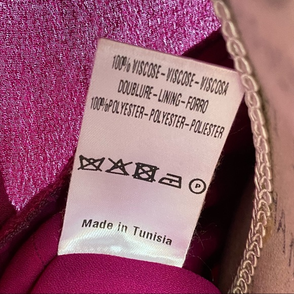 Sandro ribambelle pink purple pleated scoop neck short sleeve peplum midi dress - Picture 5 of 8